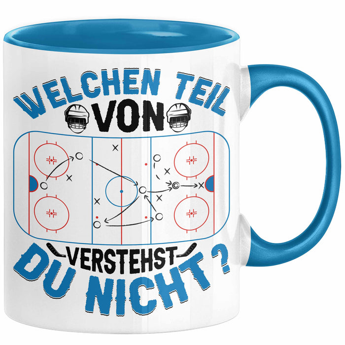 Eishockey Trainer Geschenk Tasse Coach Eis-Hockey Spieler Geschenkidee Eishockeyspieler Geschenkdiee Welchen Teil Von Verstehst Du Nicht Kaffee-Becher Blau Trendation