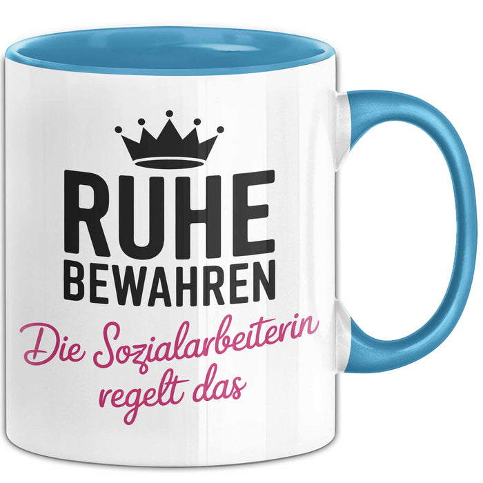 Sozialarbeiter Tasse Geschenk Lustige Geschenkidee Spruch Ruhe Bewahren Die Sozial Arbeiterin Regelt Das Blau Trendation