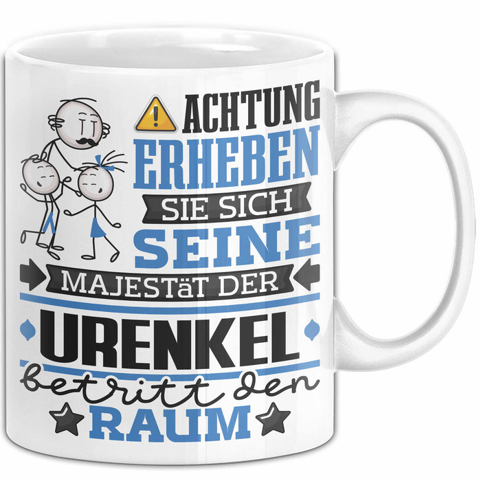 Urenkel Geschenk Tasse Lustiger Spruch Erheben Sie Sich Der Urenkel Betritt den Raum Weiß Trendation