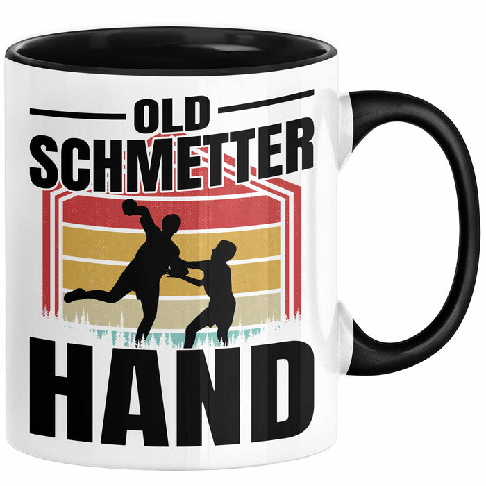 Handball Geschenk Tasse Geschenkidee Handball-Spieler Handballspielerin Mädchen Jungs Kaffee-Becher Old Schmetterhand Schwarz Trendation