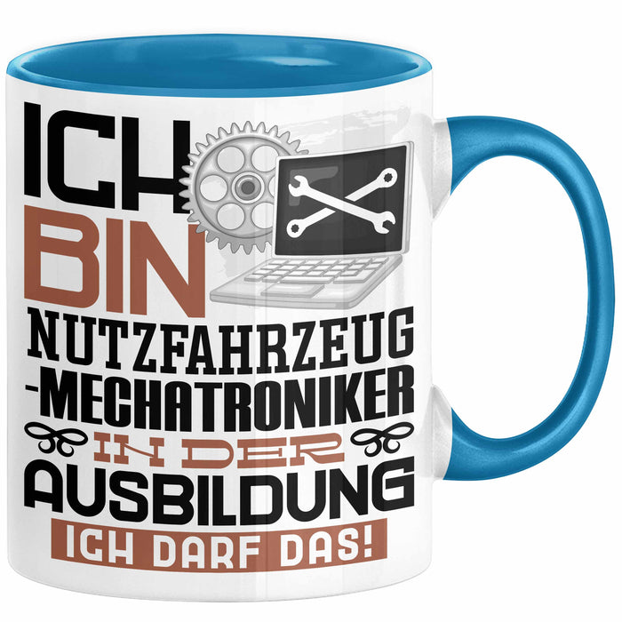 Nutzfahrzeugmechatroniker Ausbildung Tasse Geschenk Ich Bin Nutzfahrzeugmechatroniker In Der Ausbildung Ich Darf Das Geschenkidee Spruch Blau Trendation