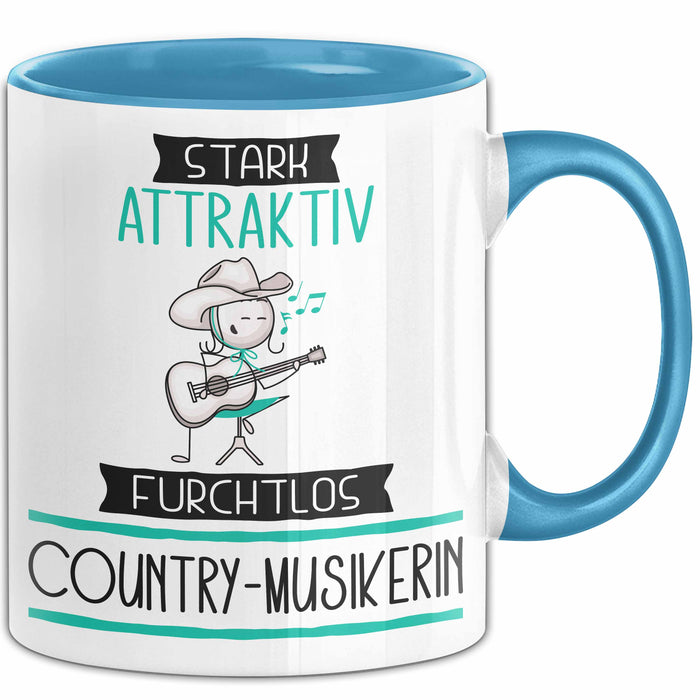 Country-Musikerin Tasse Geschenk Becher Stark Attraktiv Furchtlos Country-Musikerin Lustige Geschenkidee Blau Trendation