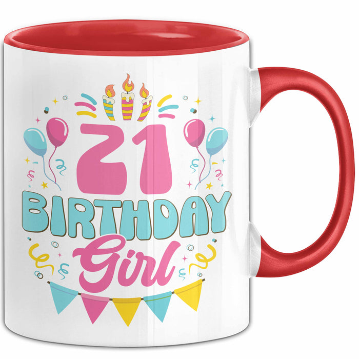 21. Geburtstag Tasse Frauen Mädchen Geschenkidee Lustig 21 Birthday Girl Lustiger Spruch Rot Trendation