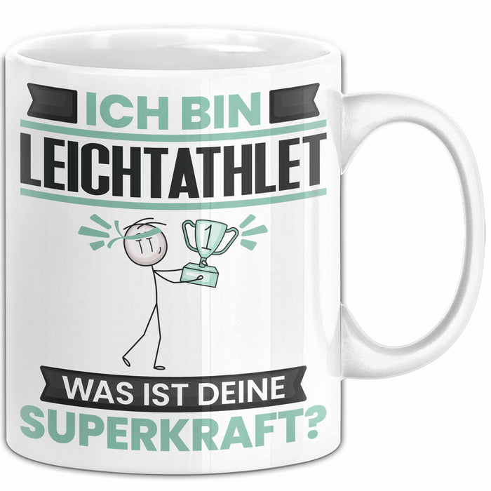 Leichtathlet Tasse Geschenk für Leichtathlet Geburtstag Lustiger Spruch Kaffee-Becher Was Ist Deine Superkraft Weiß Trendation