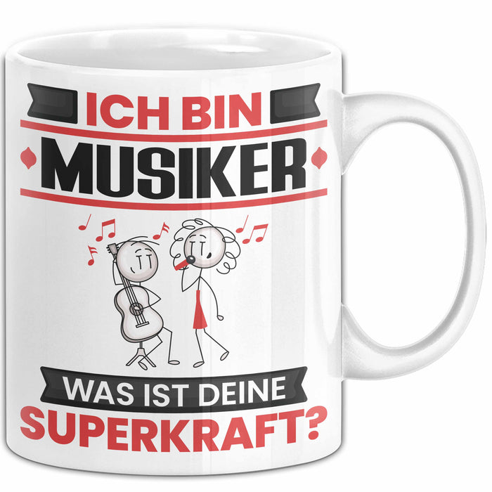 Musiker Tasse Geschenk für Musiker Geburtstag Lustiger Spruch Kaffee-Becher Was Ist Deine Superkraft Weiß Trendation