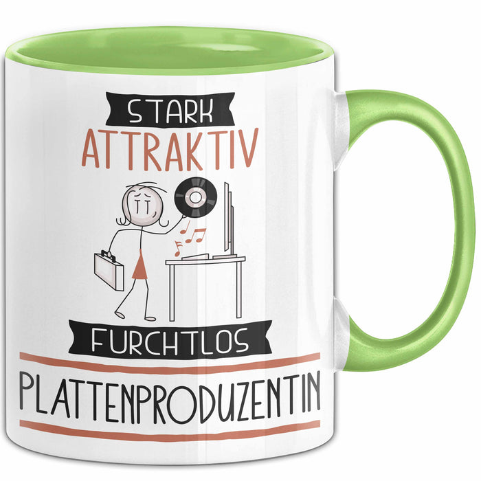 Plattenproduzentin Tasse Geschenk Becher Stark Attraktiv Furchtlos Plattenproduzentin Lustige Geschenkidee Grün Trendation