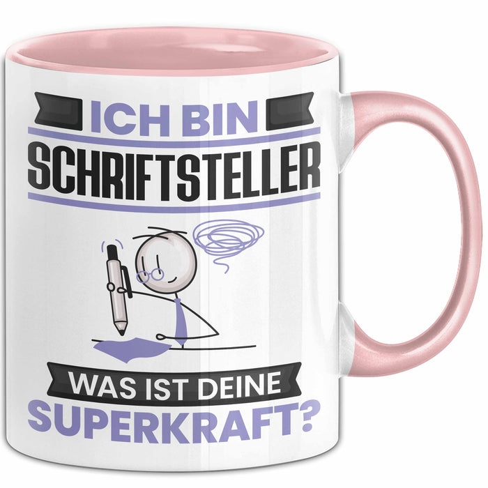Schriftsteller Tasse Geschenk für Schriftsteller Geburtstag Lustiger Spruch Kaffee-Becher Was Ist Deine Superkraft Rosa Trendation