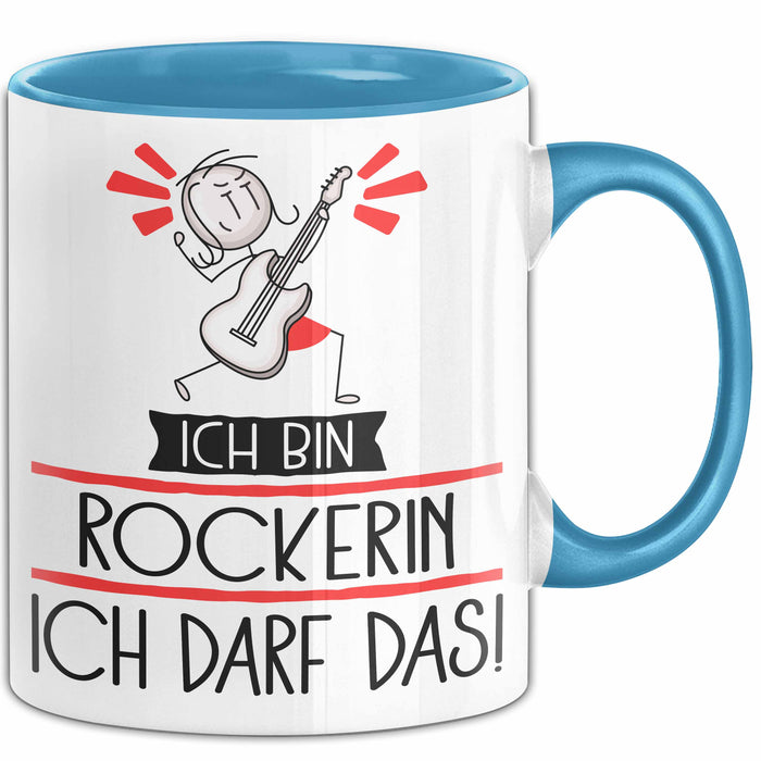 Geschenk für Rockerin Tasse Lustige Geschenkidee Geburtstag Ich Bin Rockerin Ich Darf Das Blau Trendation