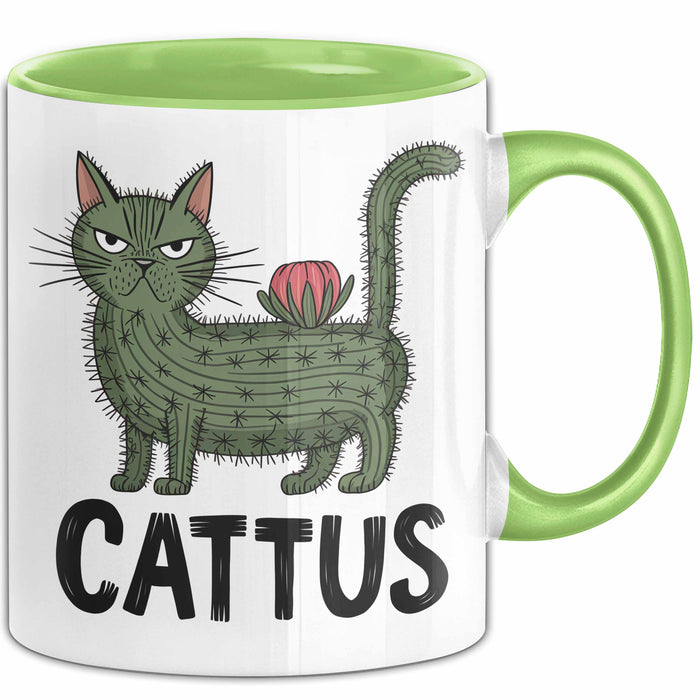 Katzen Tasse Geschenk Cattus Kaktus Geschenkidee Lustig Katze Wortspiel Grün Trendation