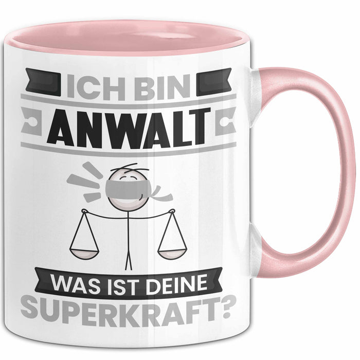Anwalt Tasse Geschenk für Anwalt Geburtstag Lustiger Spruch Kaffee-Becher Was Ist Deine Superkraft Rosa Trendation