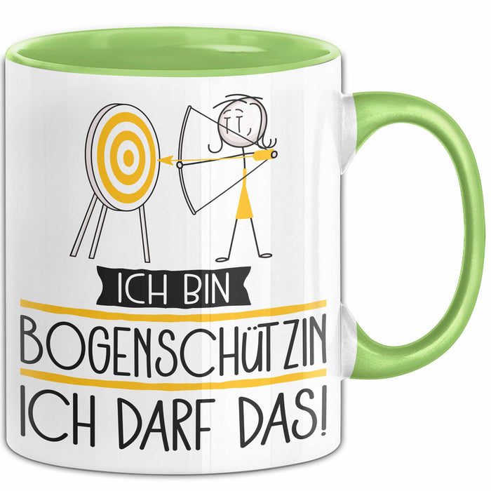 Geschenk für Bogenschützin Tasse Lustige Geschenkidee Geburtstag Ich Bin Bogenschützin Ich Darf Das Grün Trendation