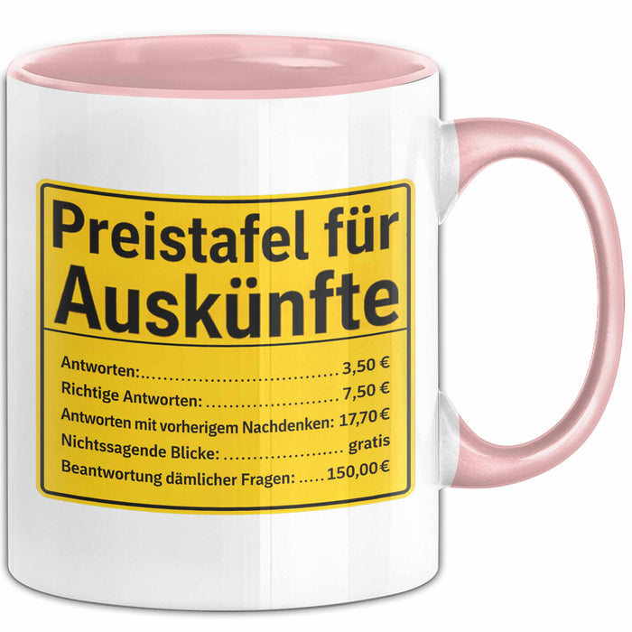 Büroarbeit Kollege Tasse Geschenk Lustige Geschenkidee Spruch Preistafel Für Auskünfte Rosa Trendation