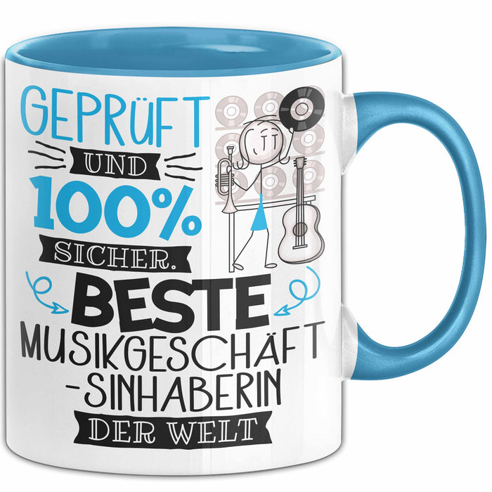 Beste Musikgeschäftsinhaberin Der Welt Tasse Geschenk für Eine Musikgeschäftsinhaberin Geprüft Und Sicher Geschenkidee Geburtstag Weihnachten Blau Trendation