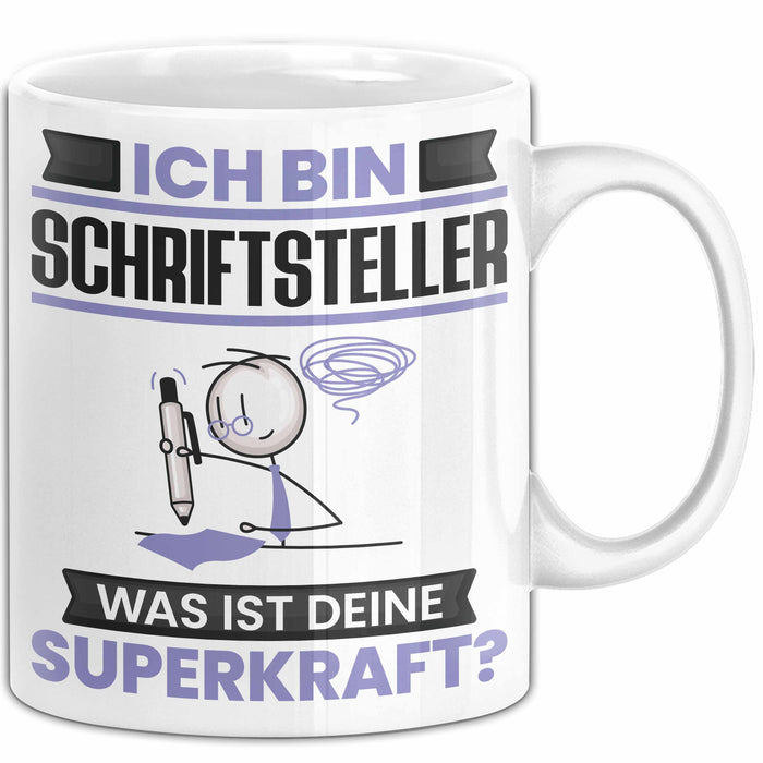 Schriftsteller Tasse Geschenk für Schriftsteller Geburtstag Lustiger Spruch Kaffee-Becher Was Ist Deine Superkraft Weiß Trendation