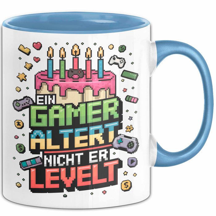 Gamer Geburtstag Tasse Geschenkidee Ein Gamer Steigt Auf Blau Trendation