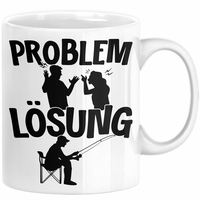 Angler Tasse Geschenk für Fischer Angler Männer Geschenkidee Problem und Lösung Angeln Spruch Weiß Trendation