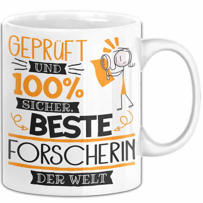 Beste Forscherin Der Welt Tasse Geschenk für Eine Forscherin Geprüft Und Sicher Geschenkidee Geburtstag Weihnachten Weiß Trendation