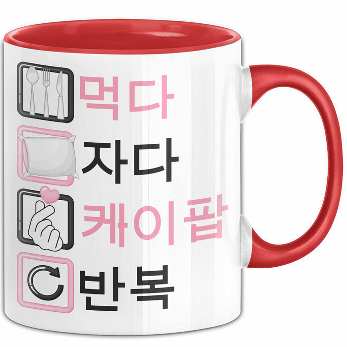 KPop Tasse Geschenk Eat Sleep KPop Repeat Spruch Geschenkidee Rot Trendation