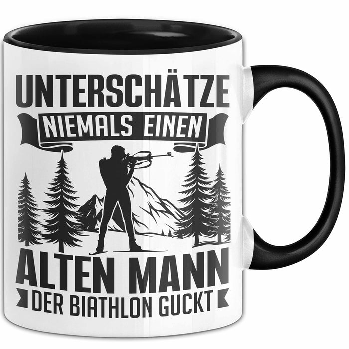 Biathlon Tasse Geschenk Wintersport Geschenke Unterschätze Niemals Einen Alten Mann Der Biathlon Guckt Trendation