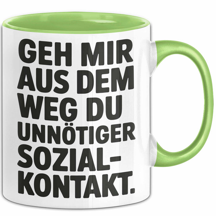 Antisozial Tasse Geschenk Unnoetiger Sozialkontakt Geschenkidee Lustig Sarkasmus Grün Trendation