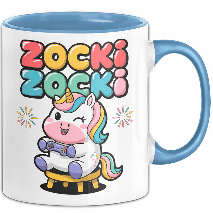 Gamer Gaming Liebhaber Tasse Geschenk Lustige Geschenkidee Spruch Zocki Zocki Blau Trendation