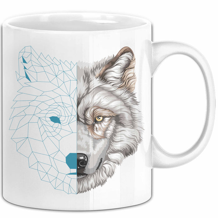 Wolf Tasse Geschenk Geometrisch Realistisch Geteilt Geschenkidee Weiß Trendation