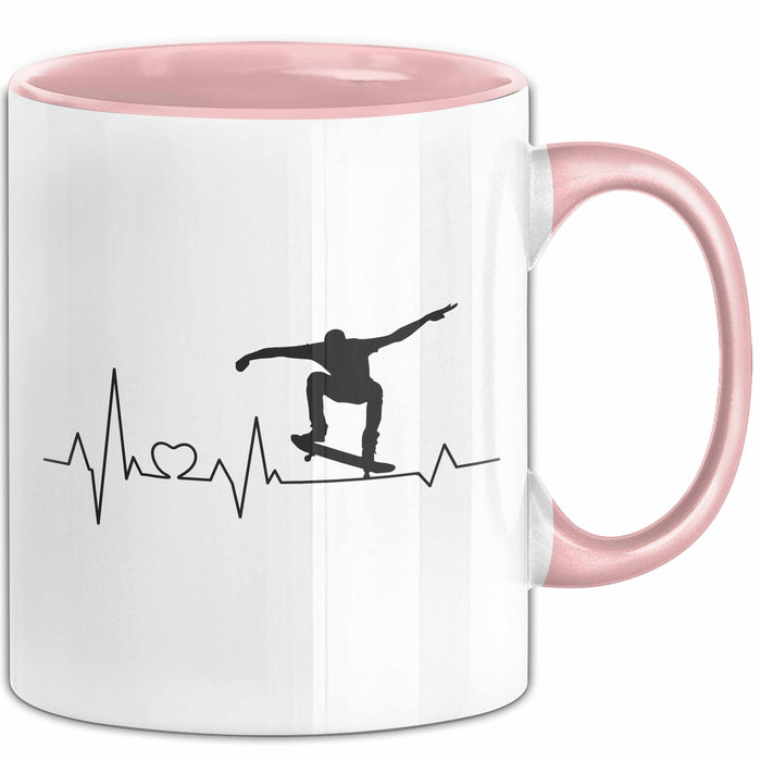 Skateboarder Geschenk Tasse Herzschlag Geschenkidee Jungs Skater Rosa Trendation