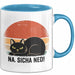 Katze Tasse Geschenk Na Sicha Ned Geschenkidee Katzenliebhaber Kaffee-Becher Blau Trendation