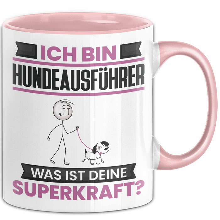Hundeausführer Tasse Geschenk für Hundeausführer Geburtstag Lustiger Spruch Kaffee-Becher Was Ist Deine Superkraft Rosa Trendation