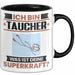 Taucher Tasse Geschenk für Taucher Geburtstag Lustiger Spruch Kaffee-Becher Was Ist Deine Superkraft Schwarz Trendation