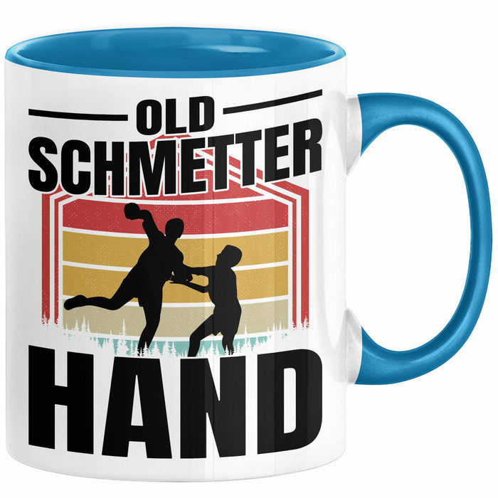Handball Geschenk Tasse Geschenkidee Handball-Spieler Handballspielerin Mädchen Jungs Kaffee-Becher Old Schmetterhand Blau Trendation