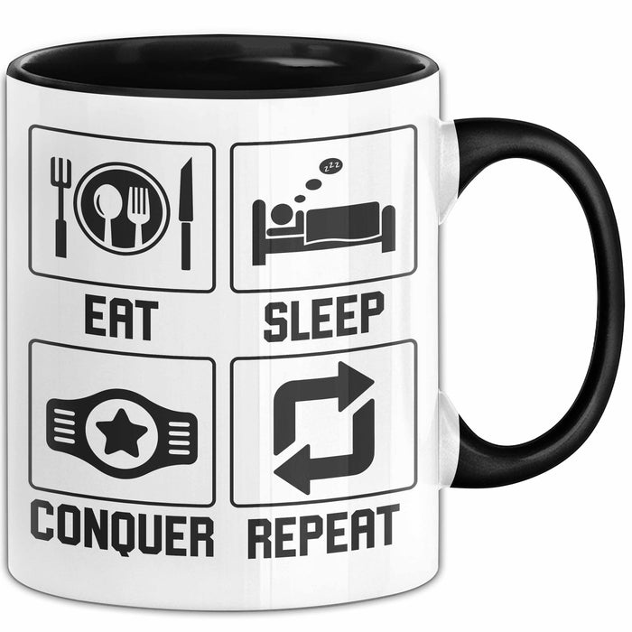 Gamer Tasse Geschenk Eat Sleep Conquer Repeat Geschenkidee Becher Trendation