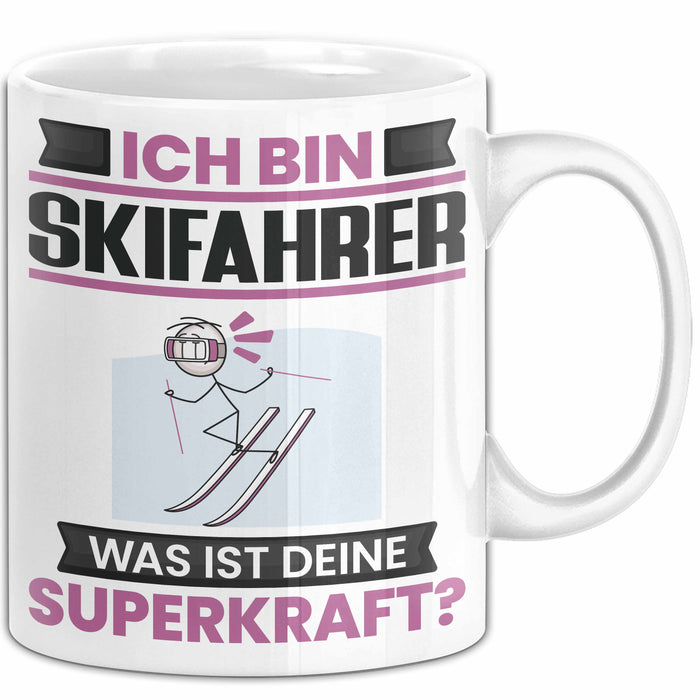 Skifahrer Tasse Geschenk für Skifahrer Geburtstag Lustiger Spruch Kaffee-Becher Was Ist Deine Superkraft Weiß Trendation