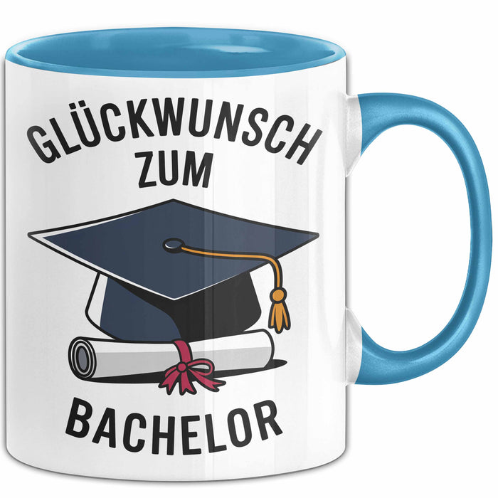 Schüler Abschluss Tasse Geschenk Lustige Geschenkidee Spruch Glückwunsch Zum Bachelor Blau Trendation