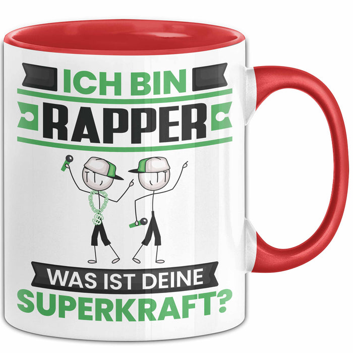 Rapper Tasse Geschenk für Rapper Geburtstag Lustiger Spruch Kaffee-Becher Was Ist Deine Superkraft Rot Trendation