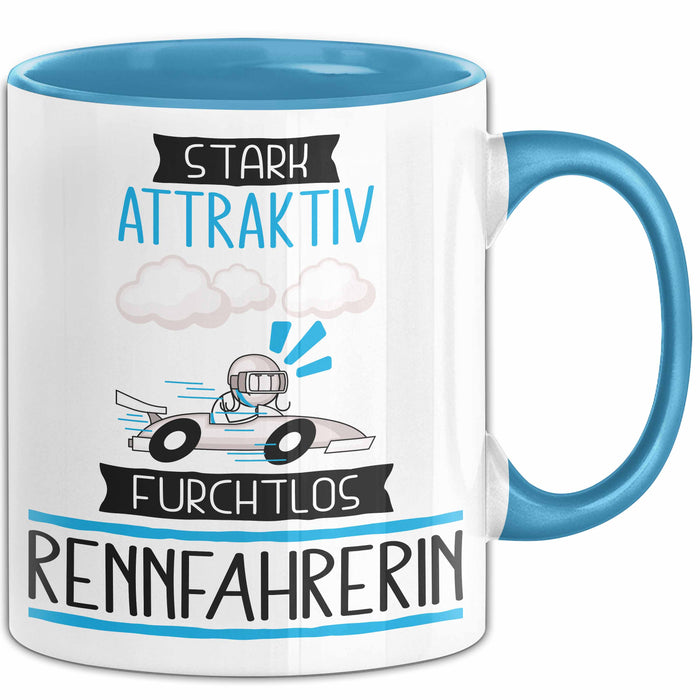 Rennfahrerin Tasse Geschenk Becher Stark Attraktiv Furchtlos Rennfahrerin Lustige Geschenkidee Blau Trendation