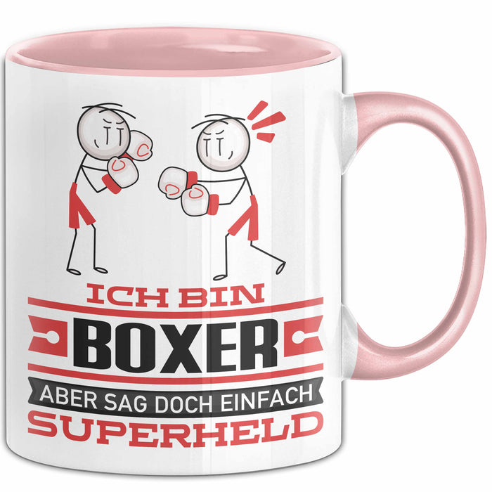 Boxer Geschenk Tasse Ich Bin Boxer Aber Sag Doch Einfach Superheld Lustige Geschenkdiee für Boxer Kaffee-Becher Rosa Trendation