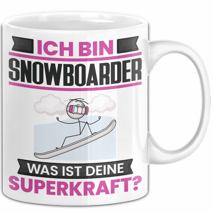 Snowboarder Tasse Geschenk für Snowboarder Geburtstag Lustiger Spruch Kaffee-Becher Was Ist Deine Superkraft Weiß Trendation