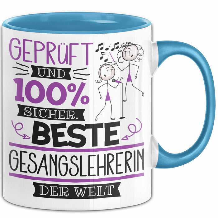 Beste Gesangslehrerin Der Welt Tasse Geschenk für Eine Gesangslehrerin Geprüft Und Sicher Geschenkidee Geburtstag Weihnachten Blau Trendation