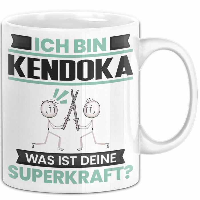 Kendoka Tasse Geschenk für Kendoka Geburtstag Lustiger Spruch Kaffee-Becher Was Ist Deine Superkraft Weiß Trendation