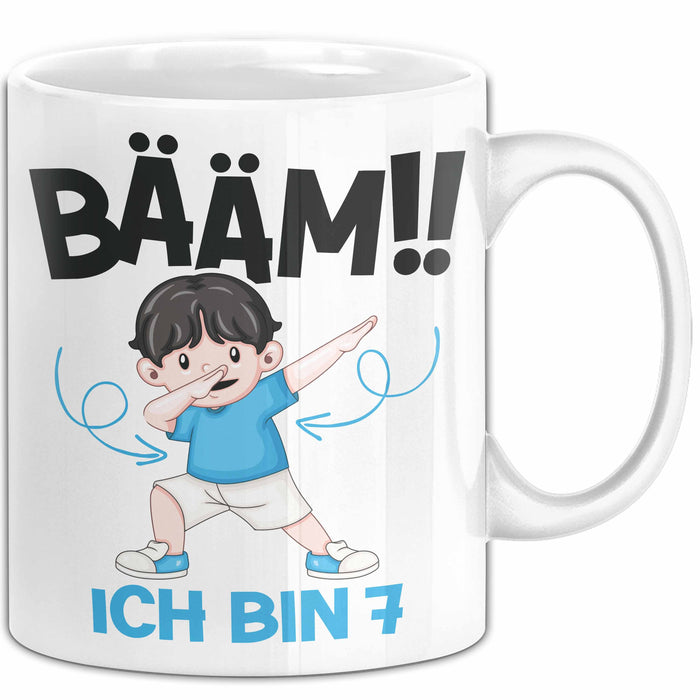 Tasse BÄÄM Ich bin 7 Kindergeburtstagsgeschenk mit DabTanz Weiß Trendation