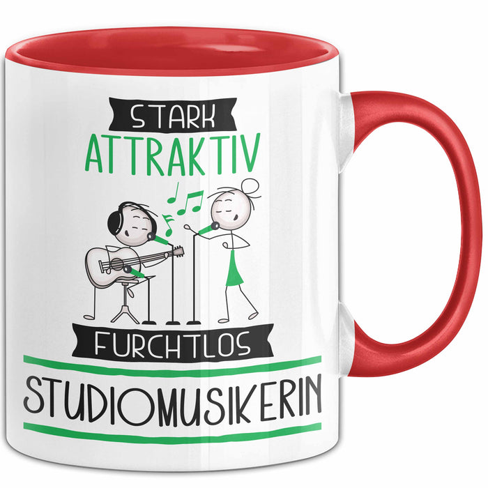 Studiomusikerin Tasse Geschenk Becher Stark Attraktiv Furchtlos Studiomusikerin Lustige Geschenkidee Rot Trendation