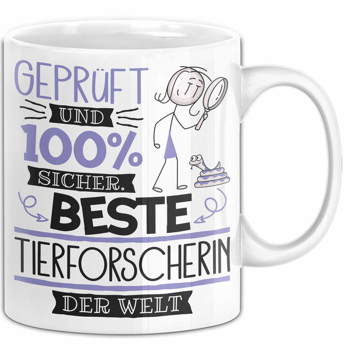 Beste Tierforscherin Der Welt Tasse Geschenk für Eine Tierforscherin Geprüft Und Sicher Geschenkidee Geburtstag Weihnachten Weiß Trendation