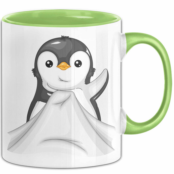 Lustige Tasse Geschenk Klein Pinguin Süßer Becher Spruch Grün Trendation