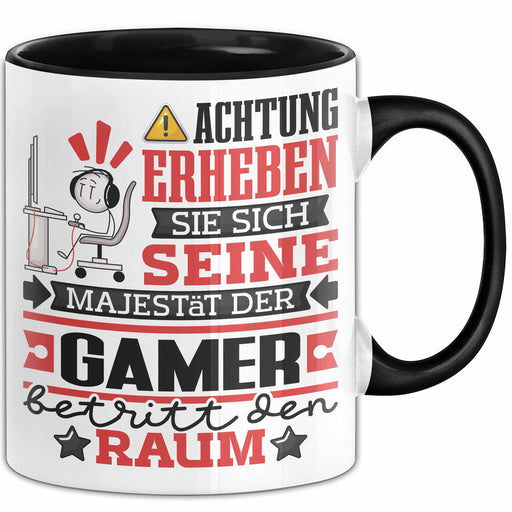 Gamer Geschenk Tasse Lustiger Spruch Erheben Sie Sich Der Gamer Betritt den Raum Schwarz Trendation