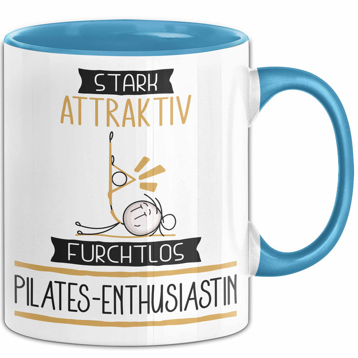 Pilates-Enthusiastin Tasse Geschenk Becher Stark Attraktiv Furchtlos Pilates-Enthusiastin Lustige Geschenkidee Blau Trendation