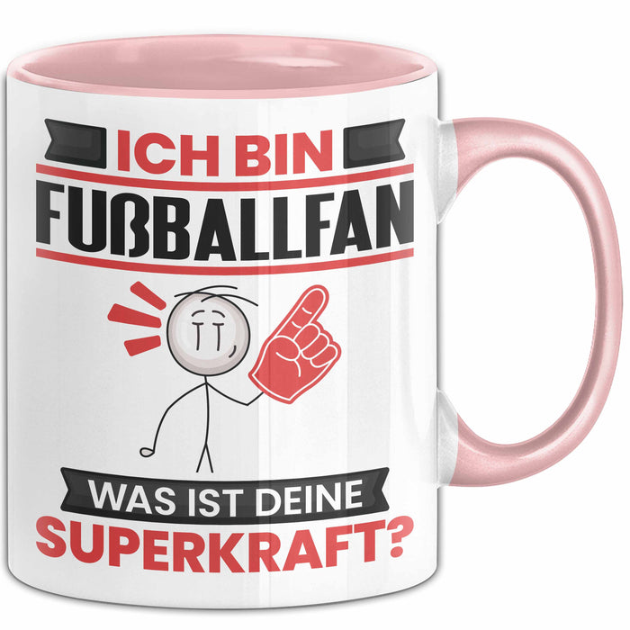 Fußballfan Tasse Geschenk für Fußballfan Geburtstag Lustiger Spruch Kaffee-Becher Was Ist Deine Superkraft Rosa Trendation