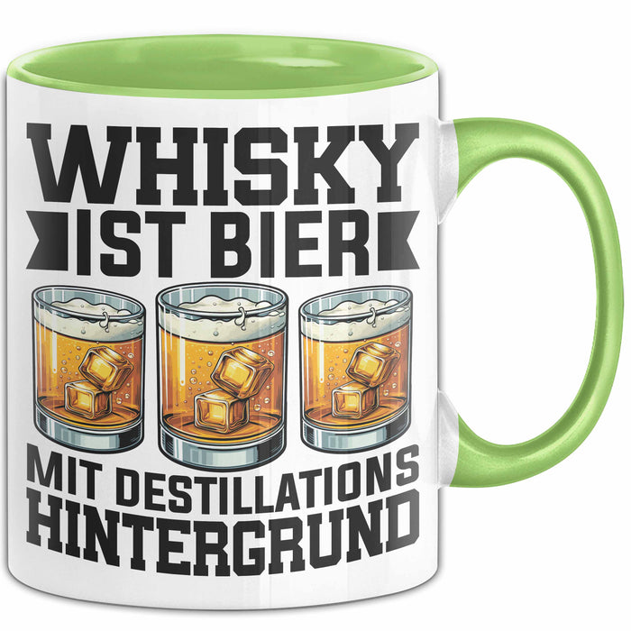 Whisky Liebhaber Tasse Geschenk Whisky Ist Bier Mit Destillations Hintergrund Grün Trendation
