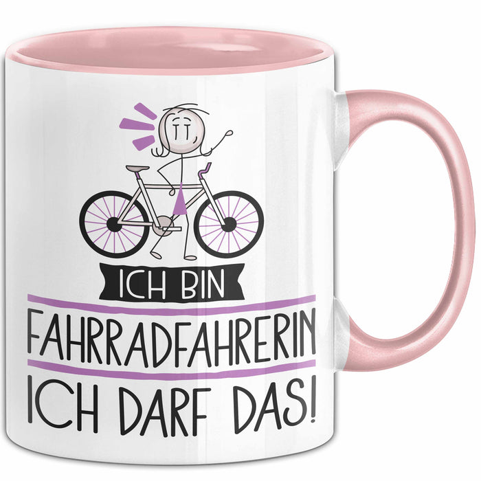 Geschenk für Fahrradfahrerin Tasse Lustige Geschenkidee Geburtstag Ich Bin Fahrradfahrerin Ich Darf Das Rosa Trendation