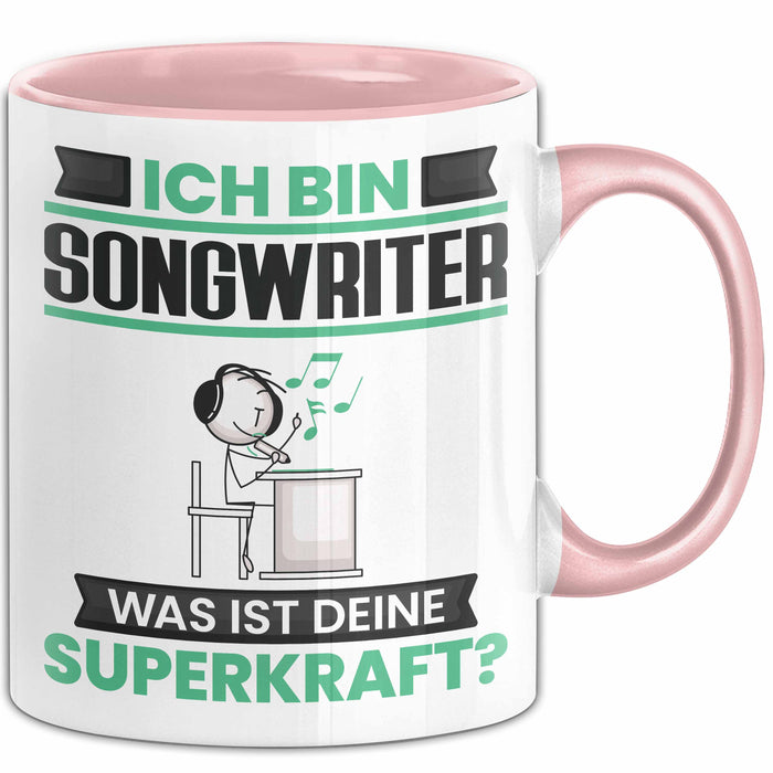 Songwriter Tasse Geschenk für Songwriter Geburtstag Lustiger Spruch Kaffee-Becher Was Ist Deine Superkraft Rosa Trendation